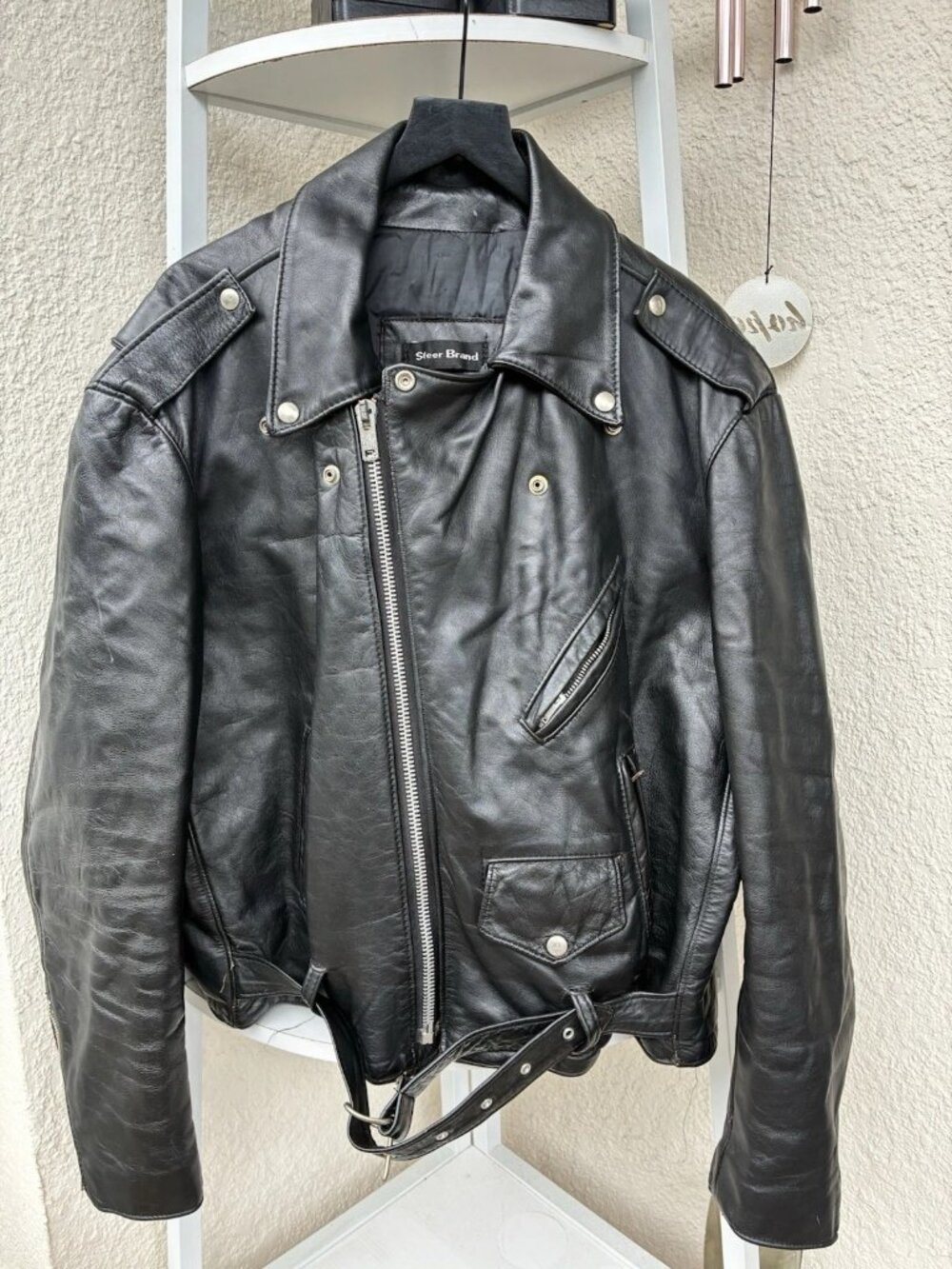 Steer Brand Vintage Leather Motorcycle Biker Jacket Made in 50